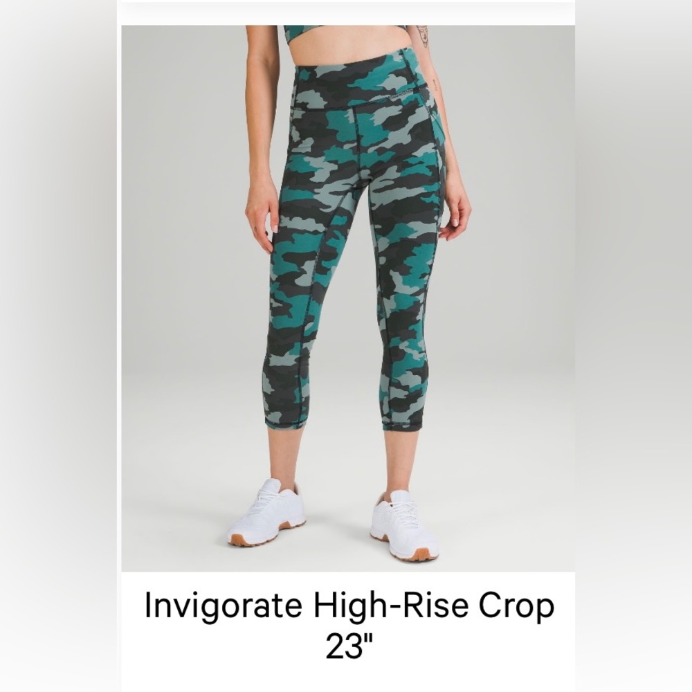 Lululemon, Teal Multi, Invigorate High-Rise 23” Crop Leggings, size 14, Pockets!